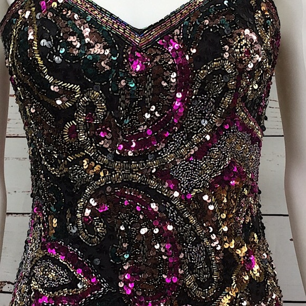 Vintage Black & Gold Lime Nite Beaded Tank Dress - Picture 4 of 13
